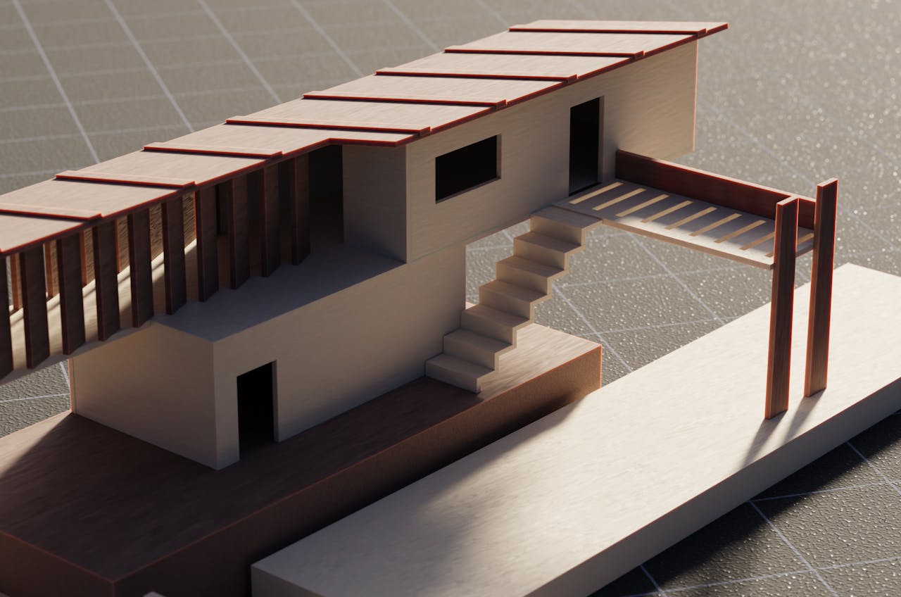 Close-up of a modern architectural house model showcasing its structure and design.